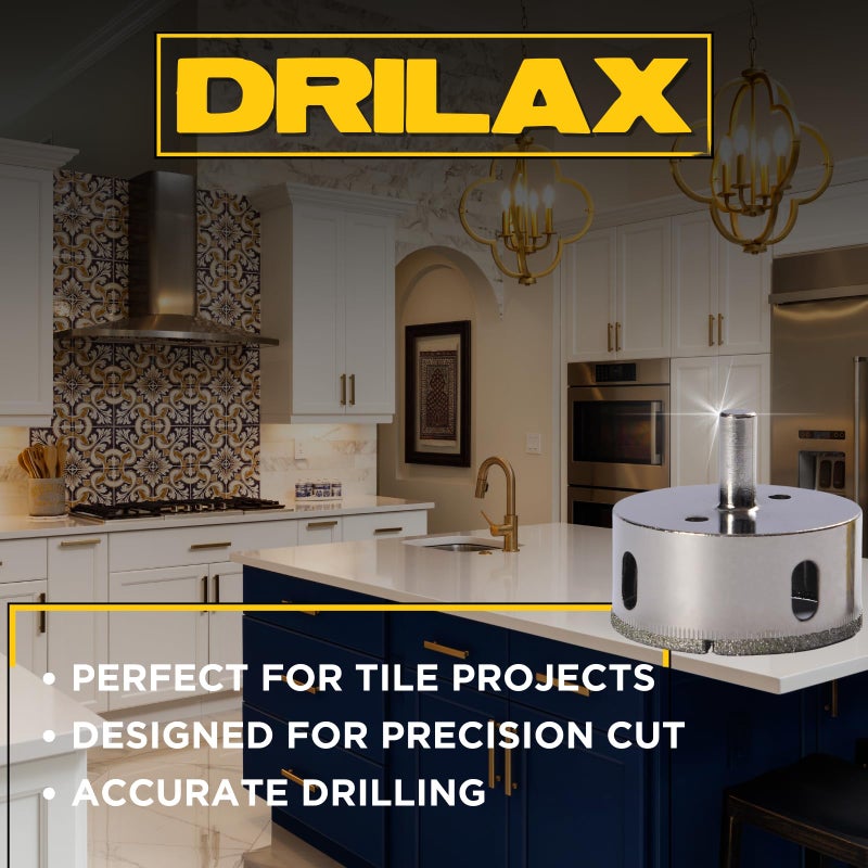 DRILAX طقم مناشير ثقوب ماسية 3 إنش من دريلاكس مع دليل الحفر | لأحواض السفن، الأضواء المدمجة، الوصول إلى السباكة | يحفر الزجاج، البلاط، الجرانيت، السيراميك - Image 3